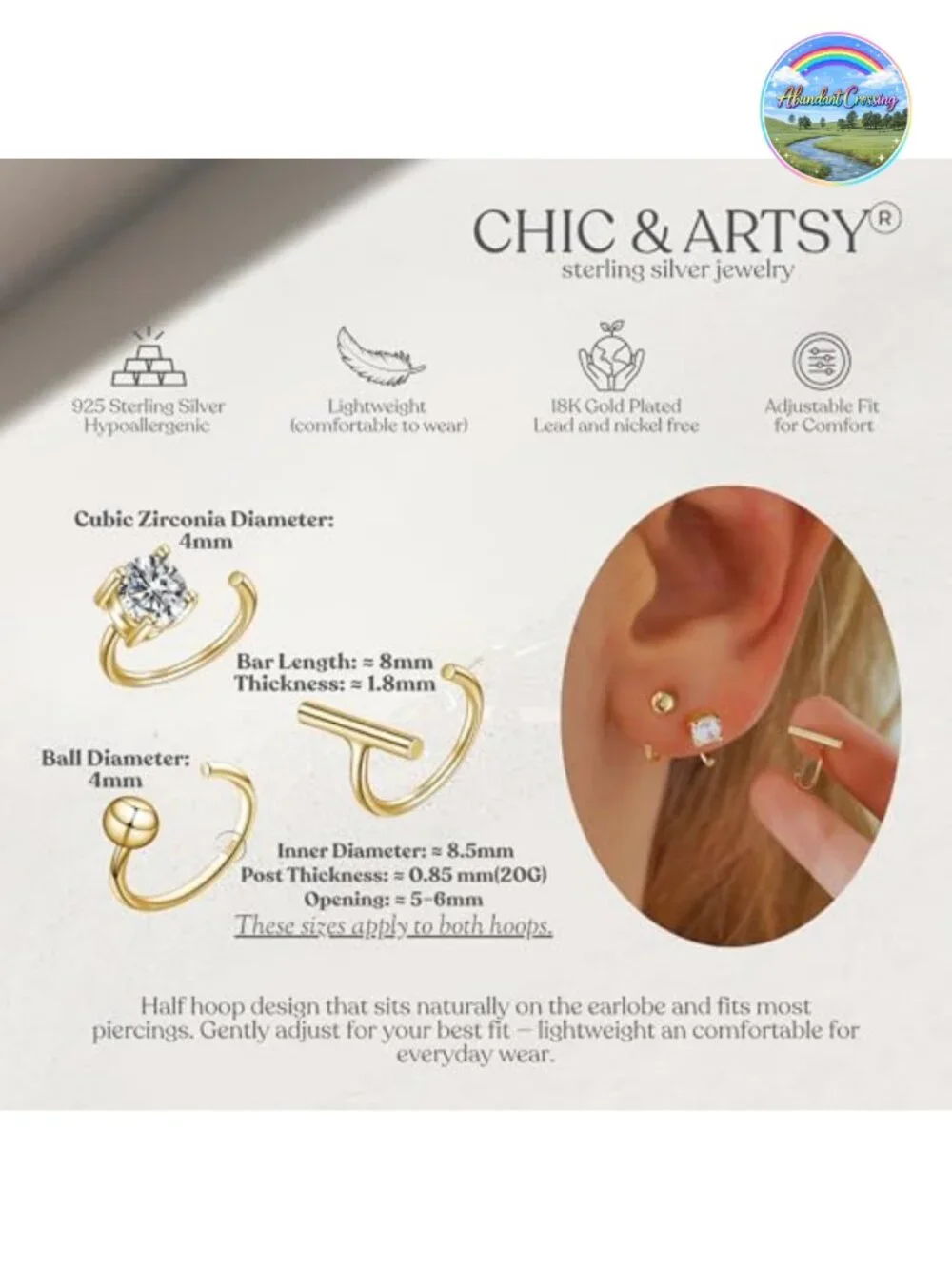 Sterling Silver Half Hoop Earrings Set Huggies with Stars Moon Cross Pearl for